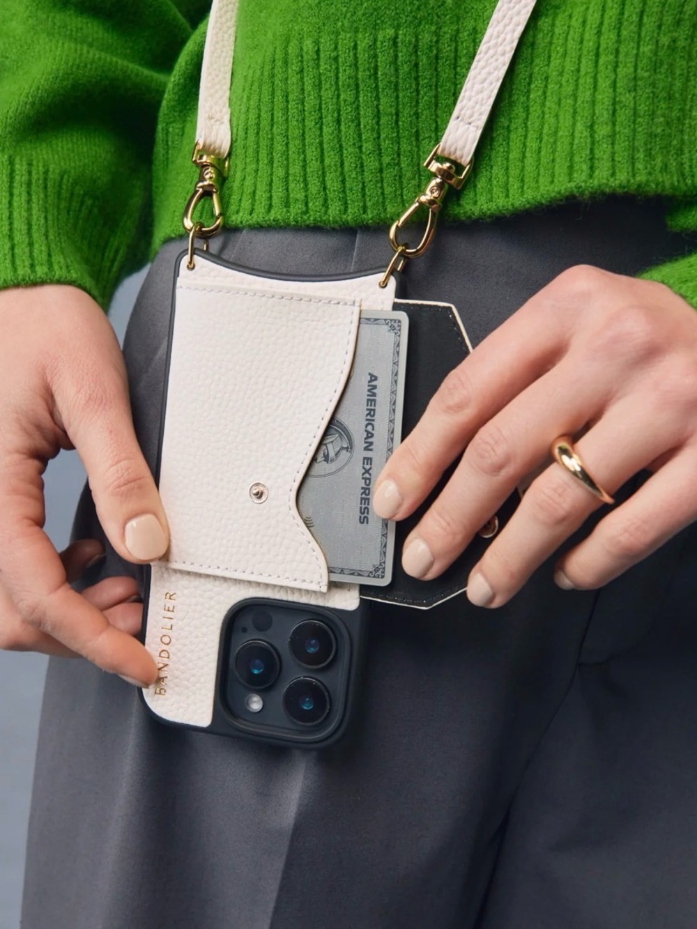 Bandolier “Donna” Ivory Leather Phone Case with Card Slot for iPhone 14 Pro